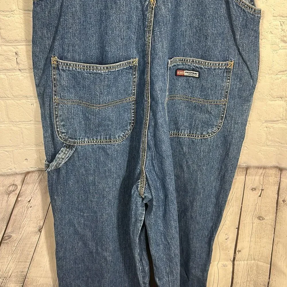 Union Bay Blue Denim Bib Baggy Overalls Farmer size‎ L Large Carpenter
